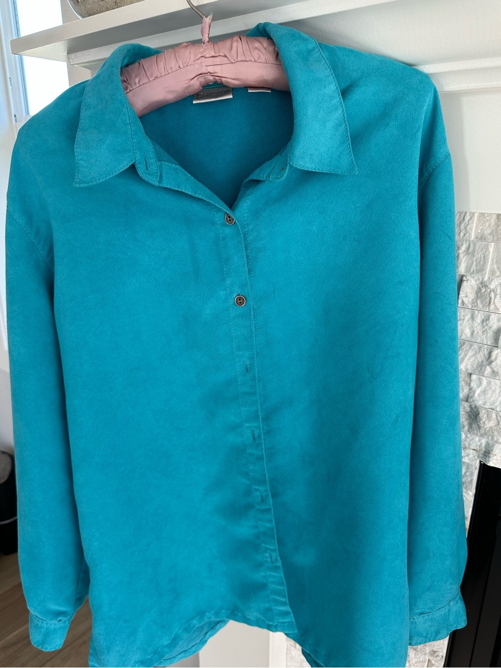 Chicos Faux suede Teal Button-Front Women's Top.  Size 3